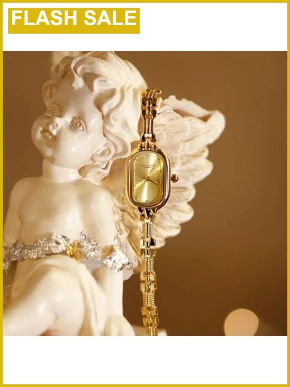 Vintage Gold Bracelet Watch Oval Rhinestone Quartz Luxury Dainty